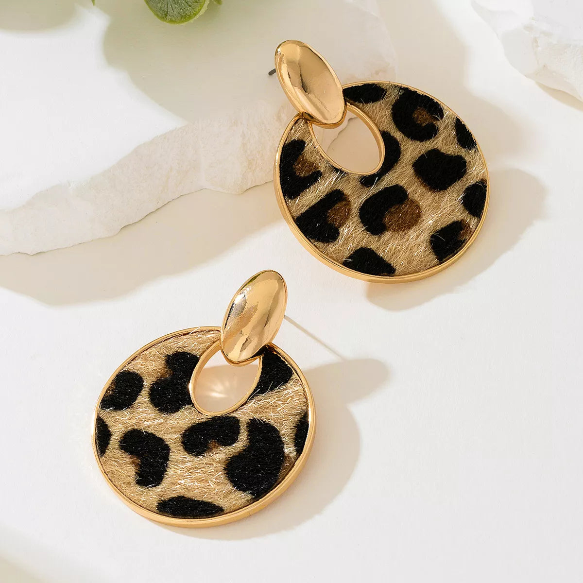 Leopard Circle Dangle Earrings