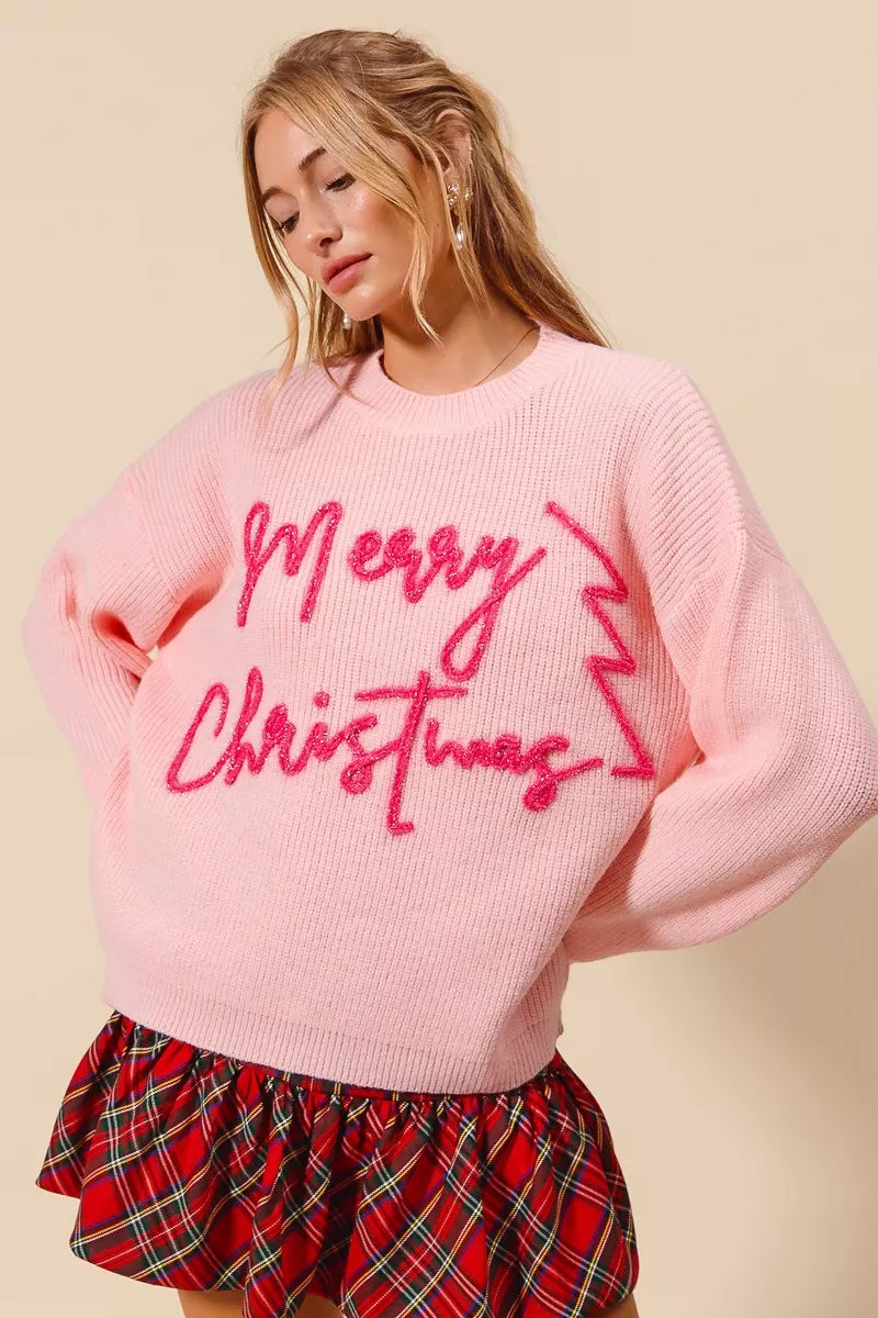 MERRY CHRISTMAS Tinsel Lettering Sweater