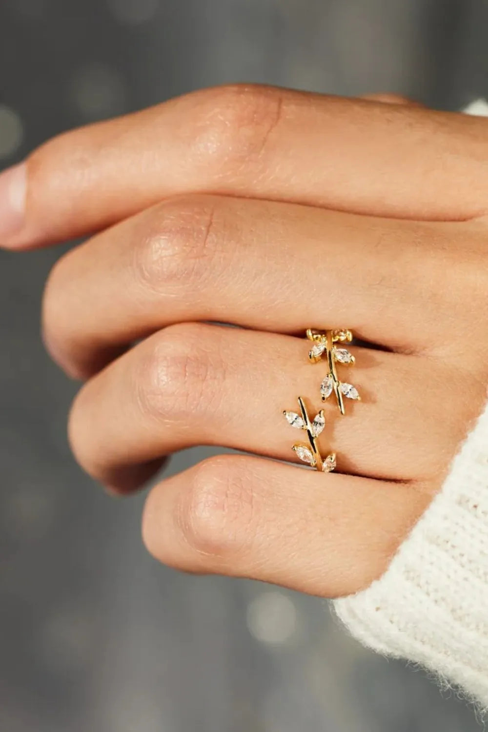 18k Gold-Plated Leaf Ring - Front View