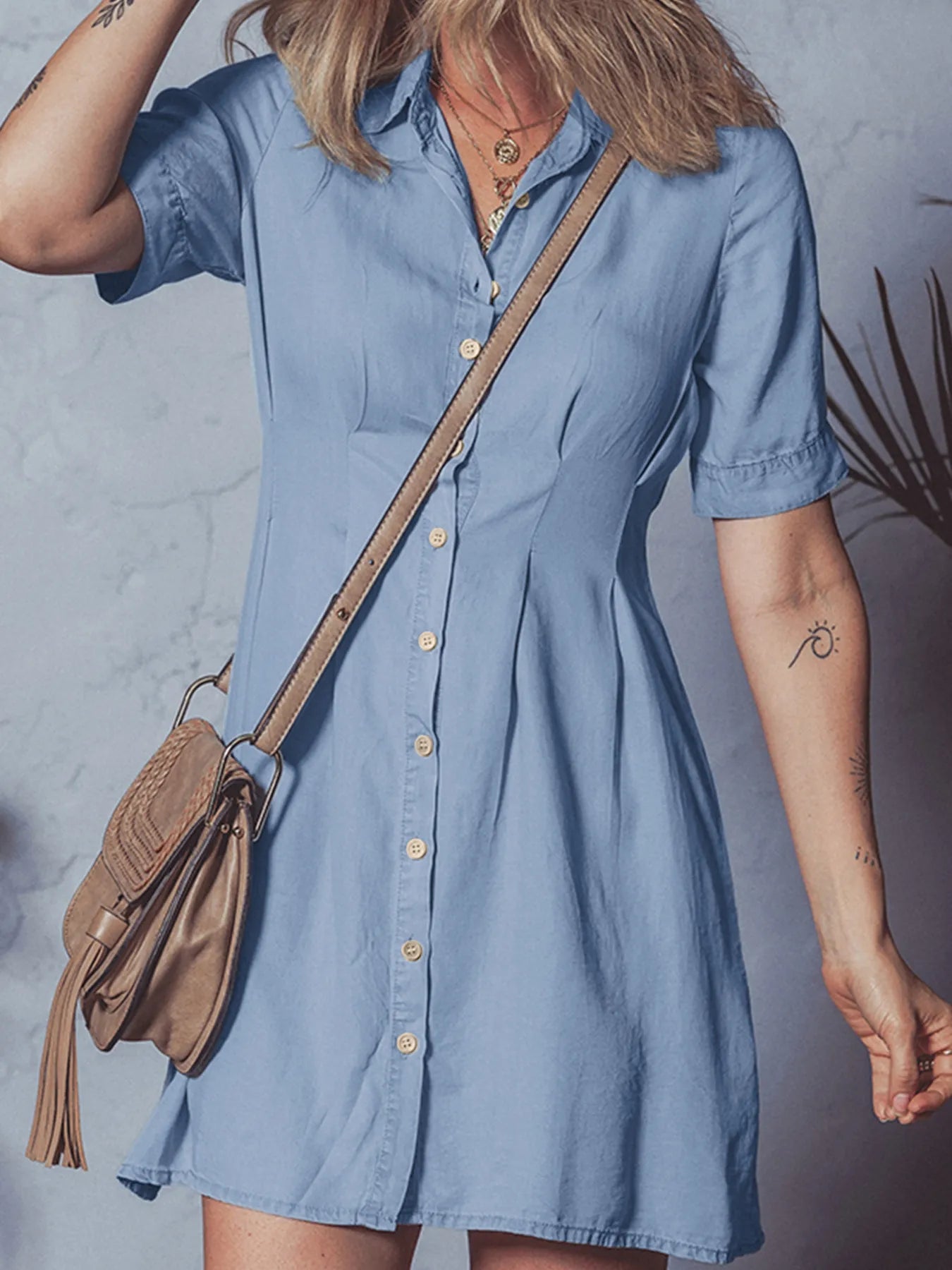 Denim Pleated Shirt Dress