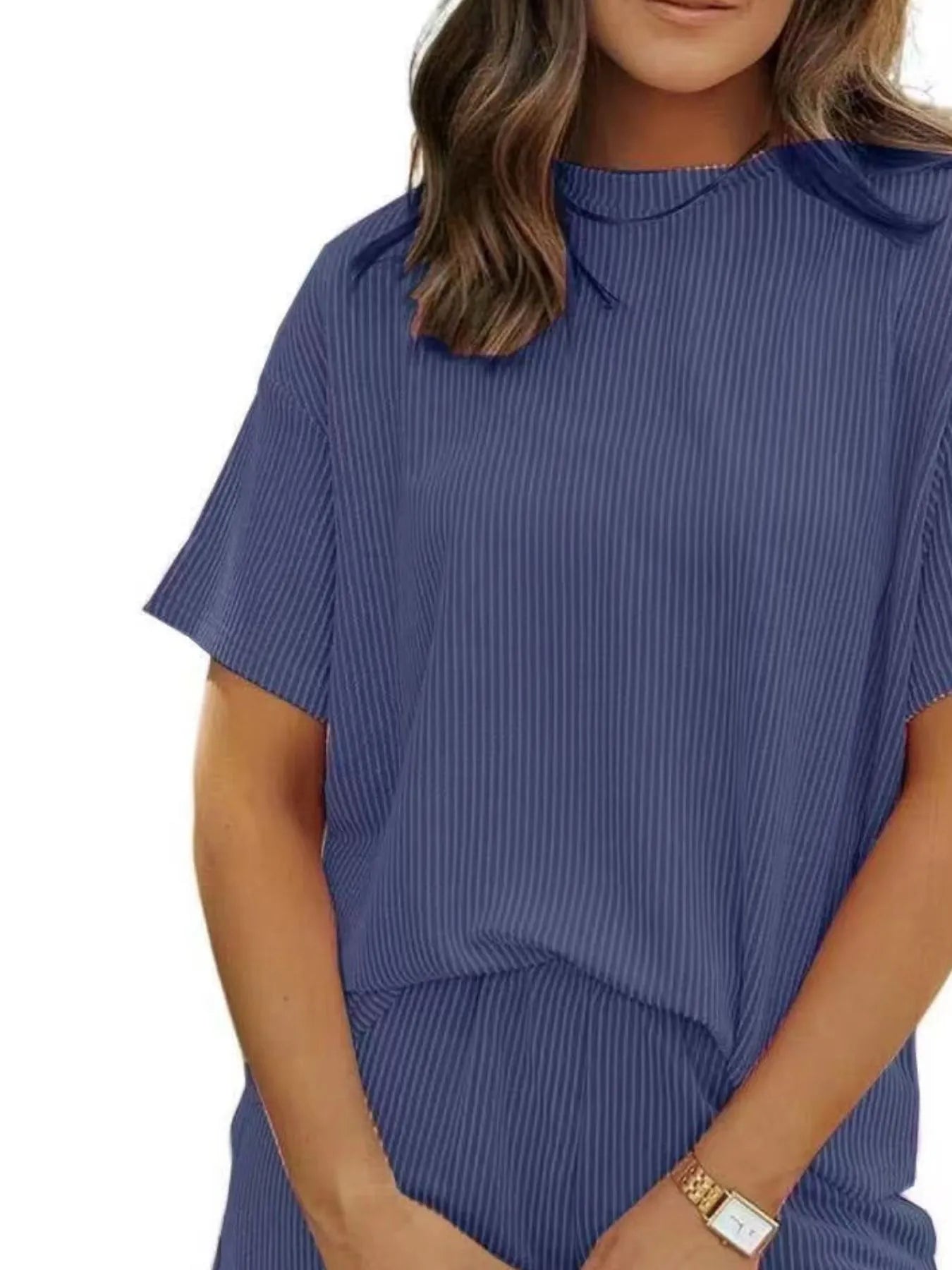 Ribbed Short Sleeve Lounge Set