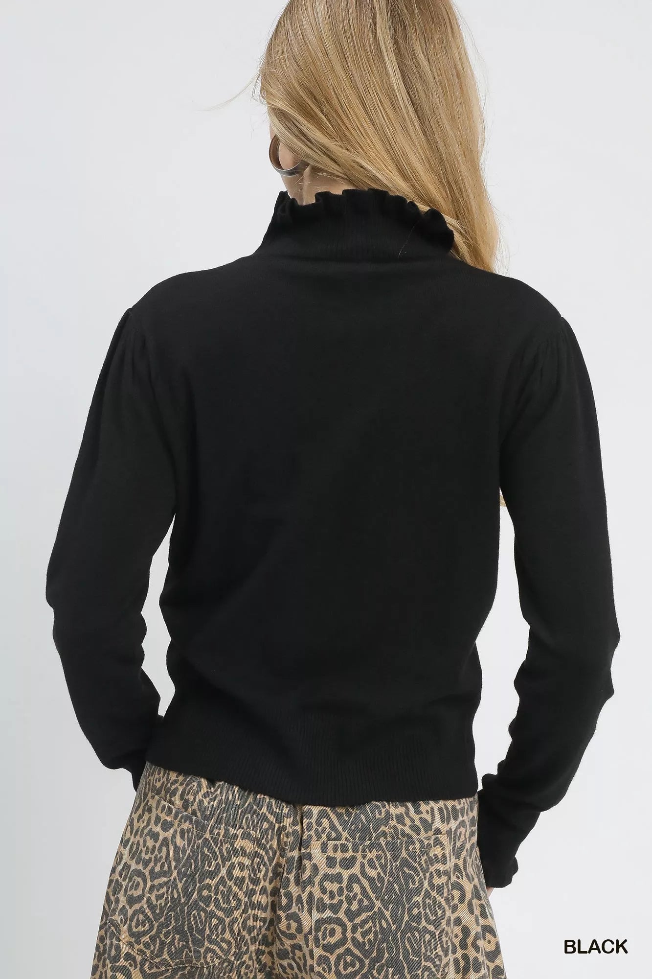 Mock Neck Ruffle Sleeve Sweater