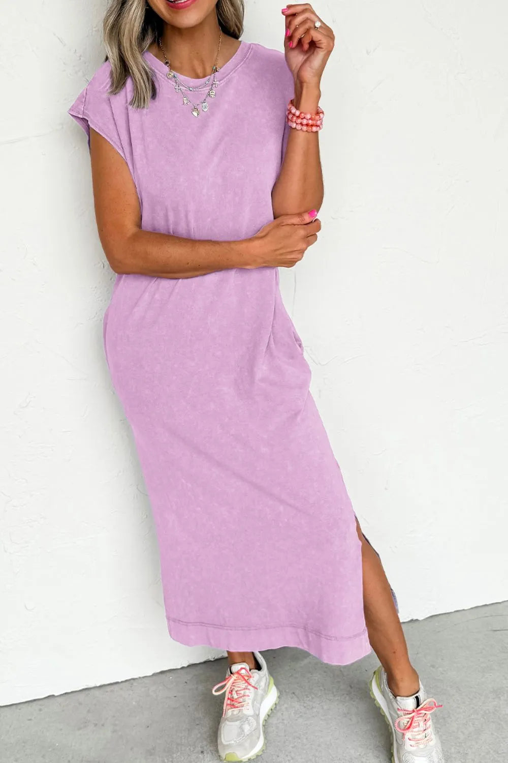 Sunset Side Slit T-Shirt Dress