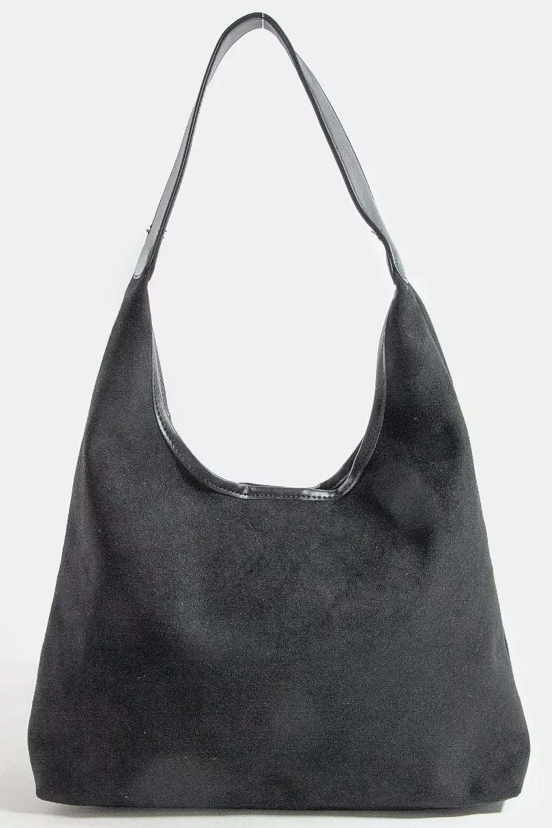 Suede Hobo Bag with Leather Trim