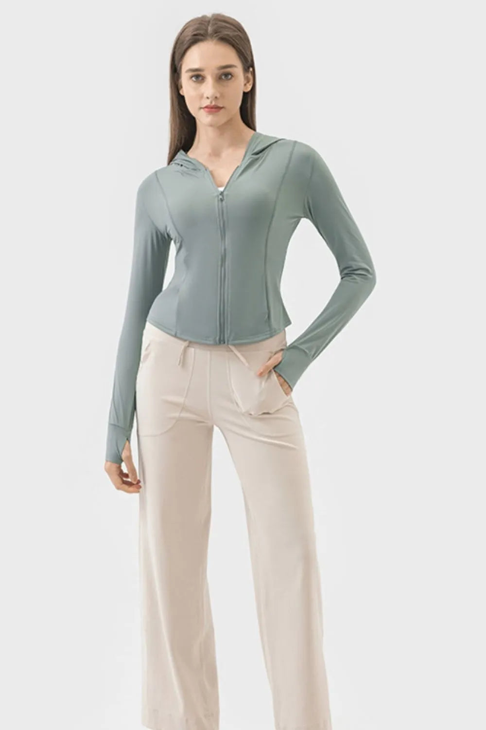 Active Long Sleeve Zip Up Jacket with Hood