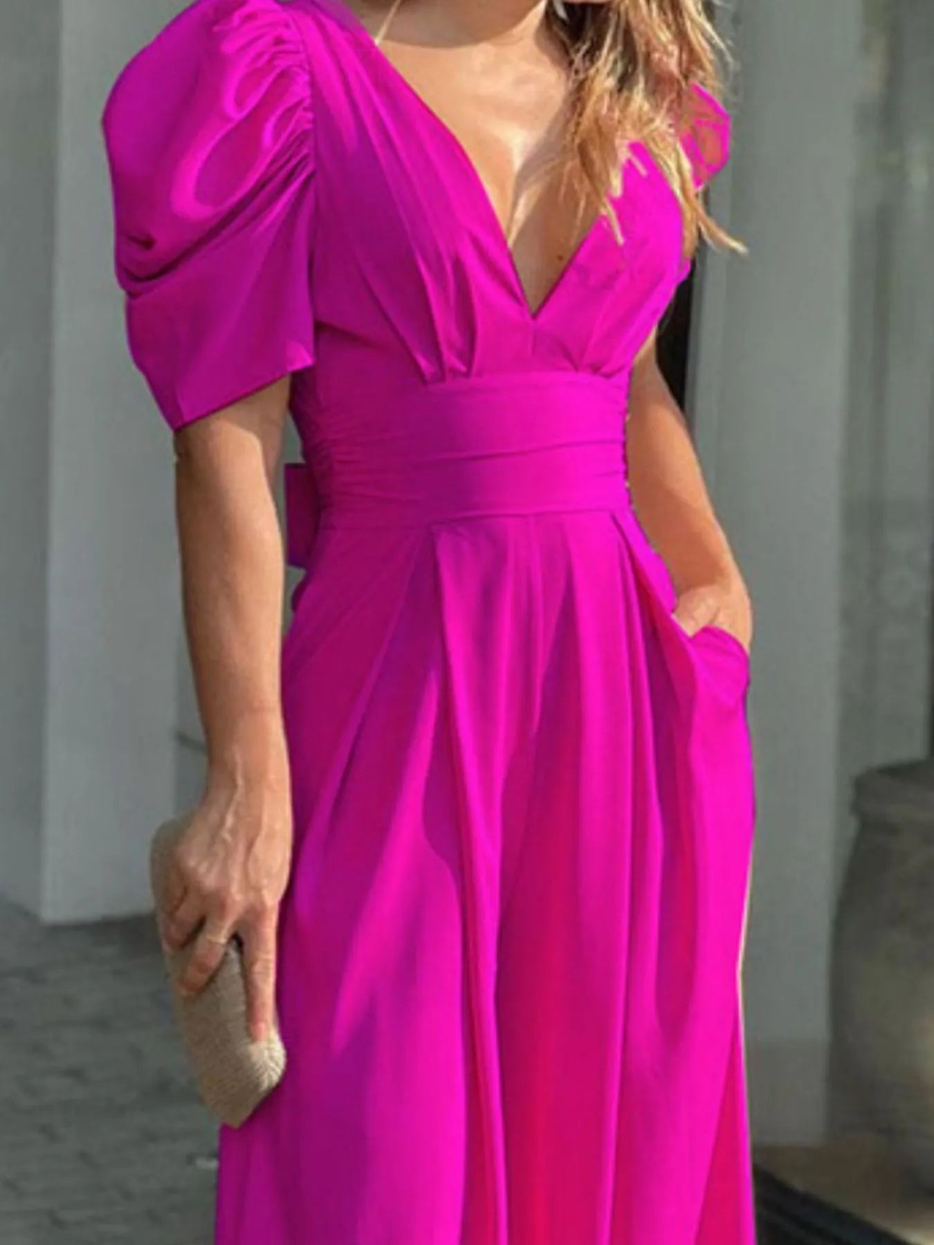 Women's Open Back Puff Sleeve Jumpsuit
