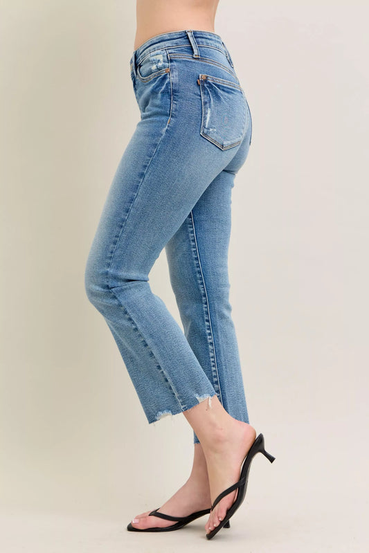 Judy Blue Mr Vintage Wash Destroy Hem Kick Flare Jeans - Back View