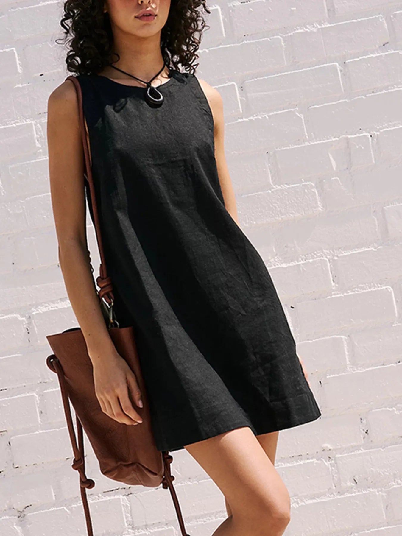 Backless Denim Mini Shift Dress