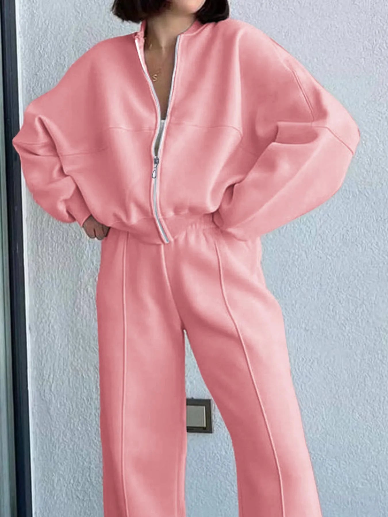 Athleisure Full Zip Jacket and Wide Leg Pant Set