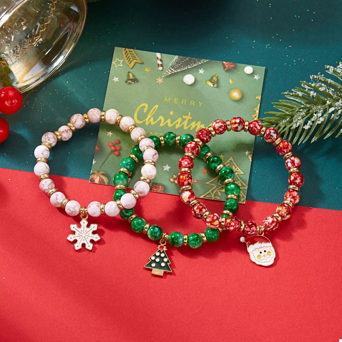 3-Piece Christmas Charm Beaded Bracelet