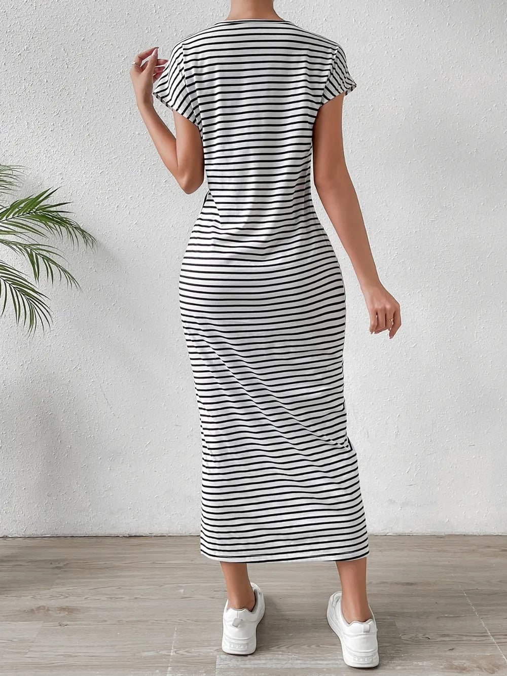 Side Tie Striped T-Shirt Dress