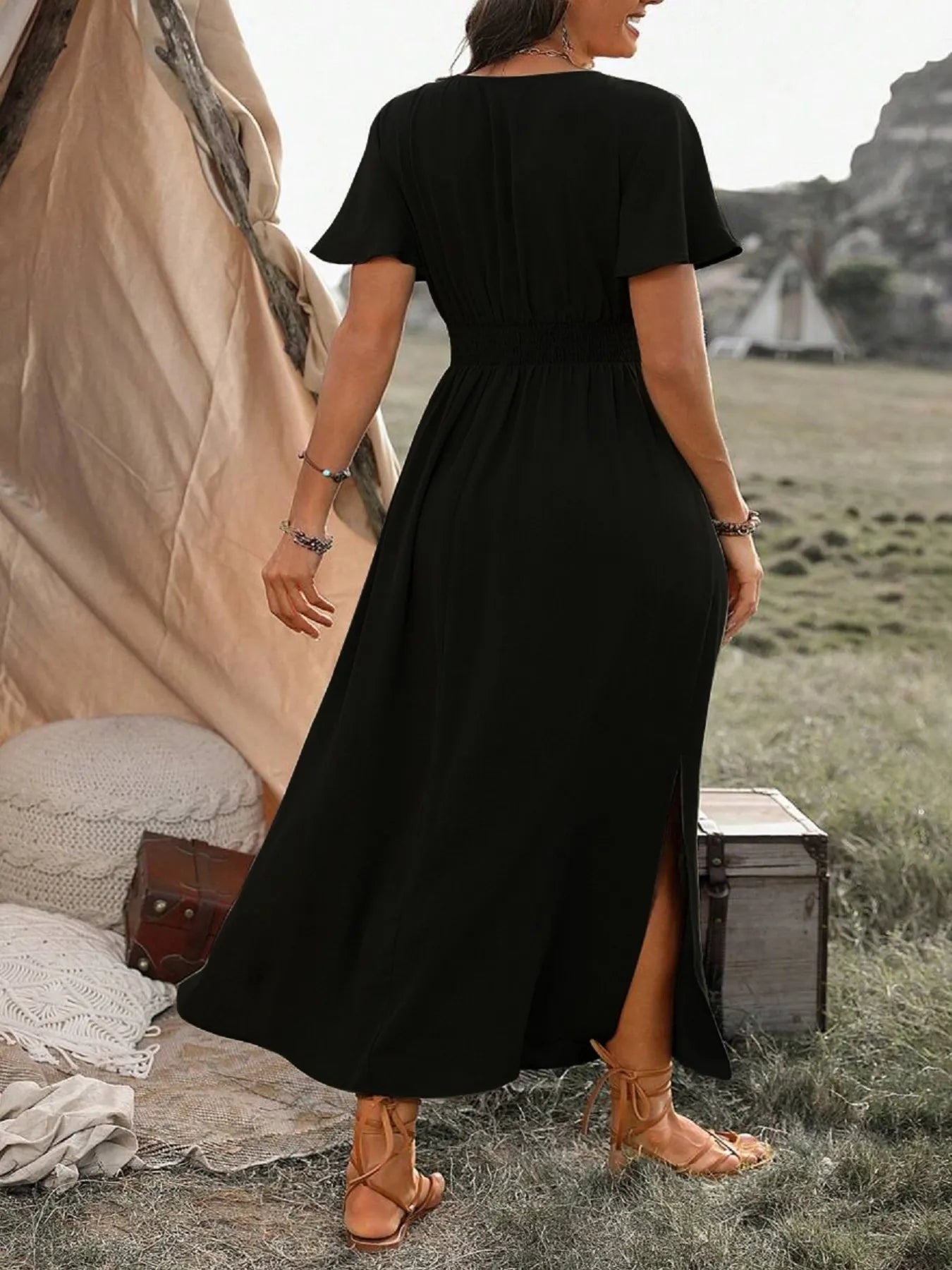Surplice Short Sleeve Maxi Dress