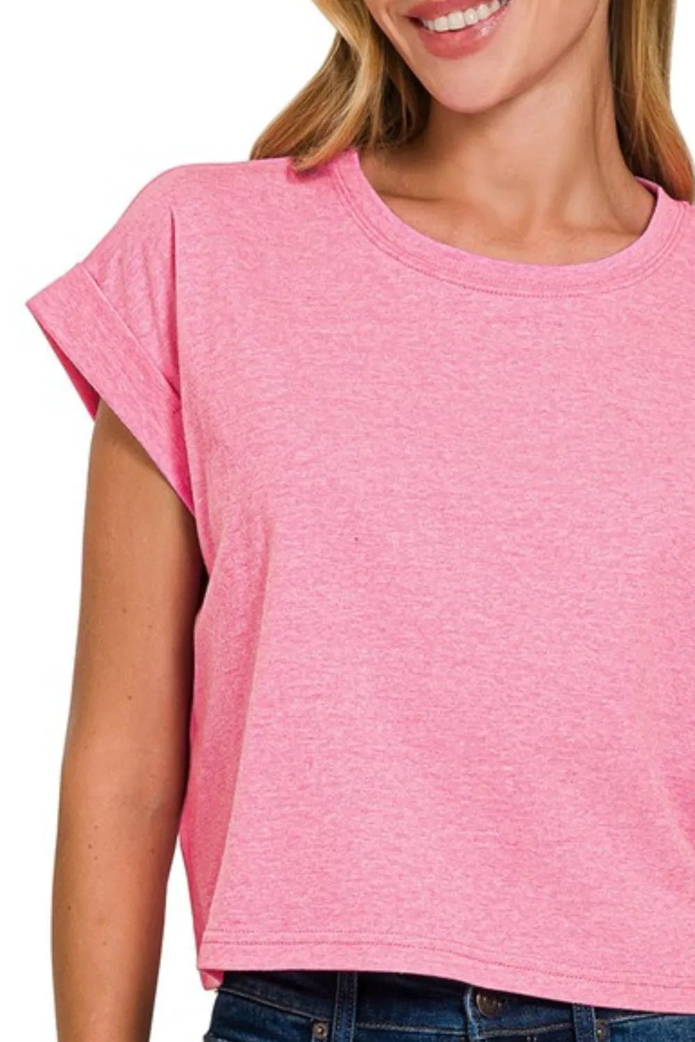 Women's Rolled Sleeve Crop Top