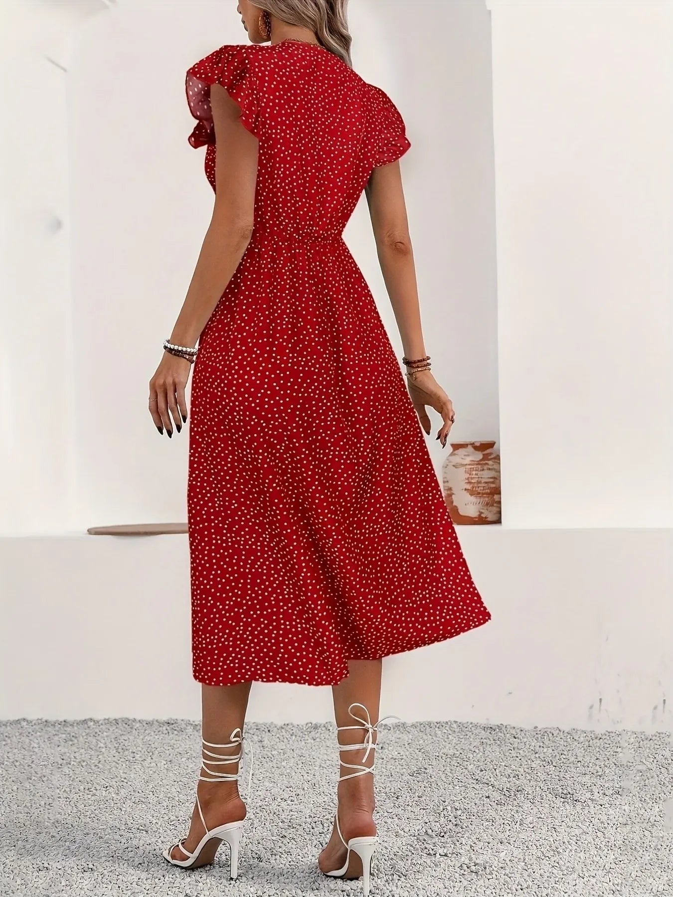 Red Polka Dot Button Up Midi Dress