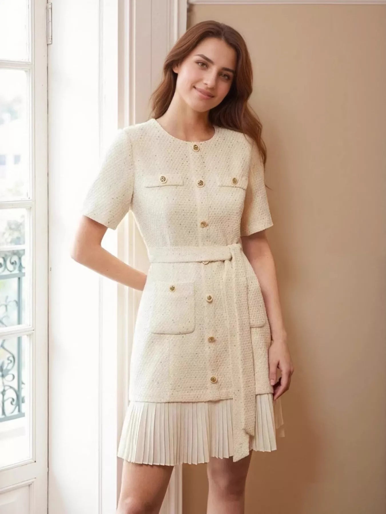 Jackie O Pleated Hem Dress