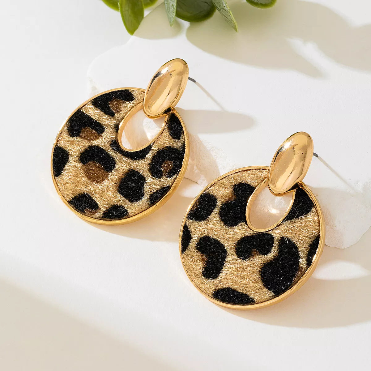 Leopard Circle Dangle Earrings