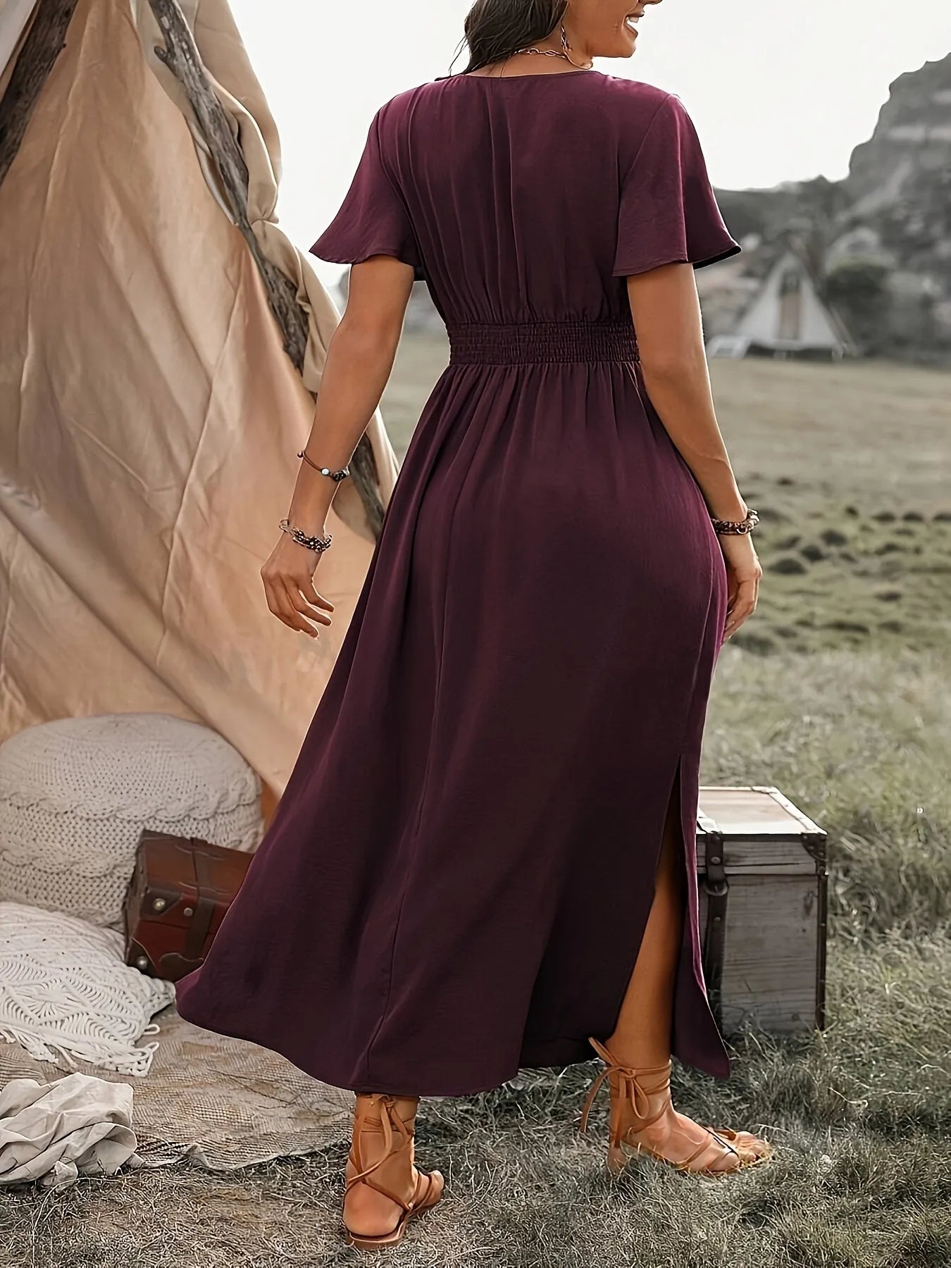 Surplice Short Sleeve Maxi Dress