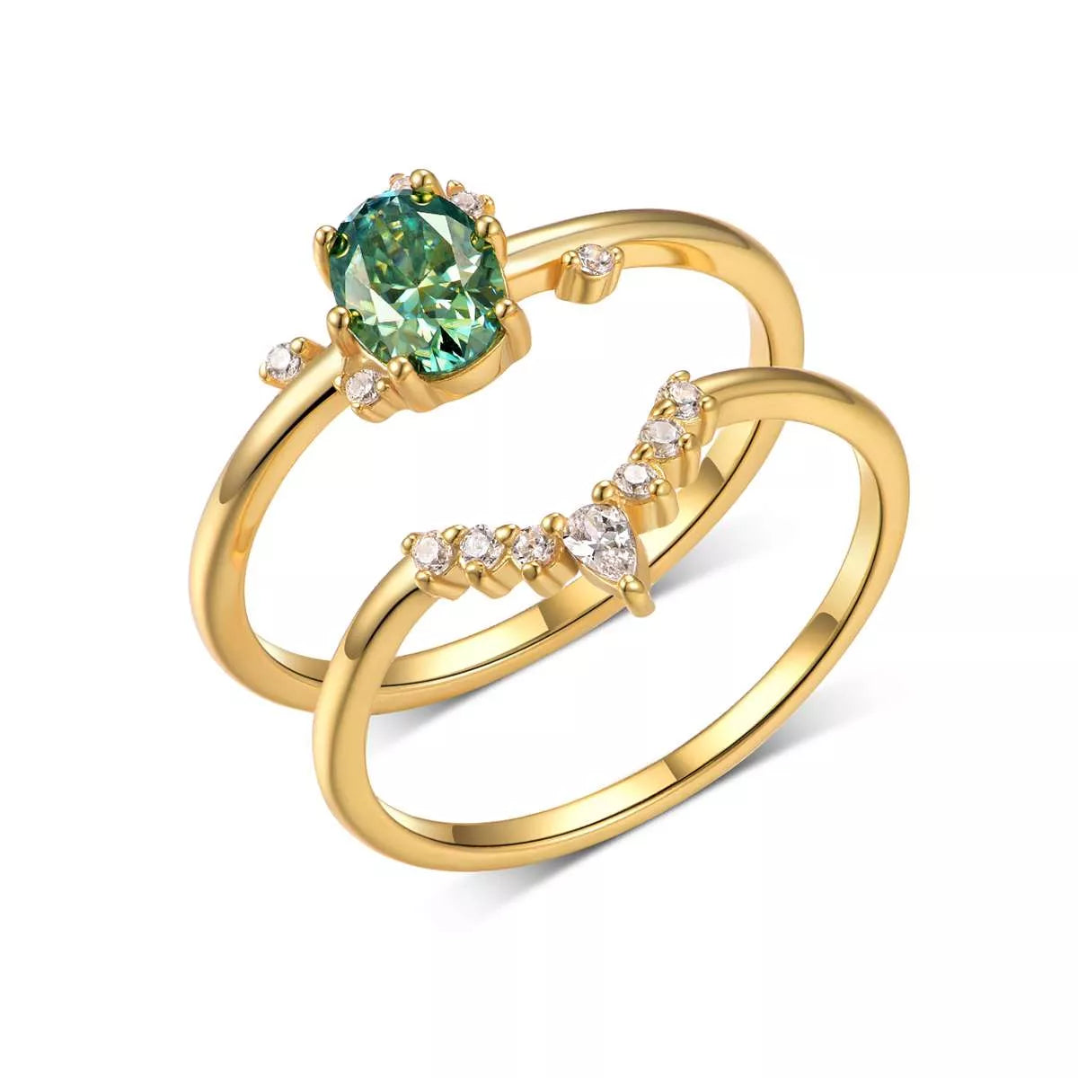 Green Moissanite 18k Gold-Plated Silver Stacked Ring