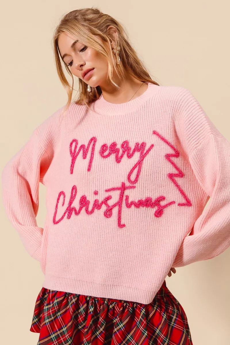 MERRY CHRISTMAS Tinsel Lettering Sweater