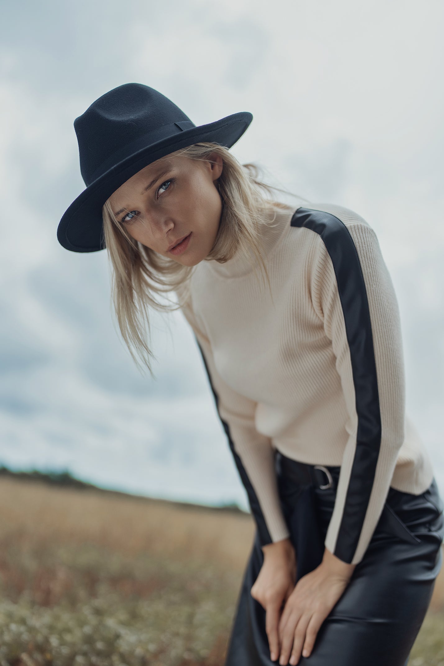 TURTLENECK SWEATER WITH LEATHER DETAIL