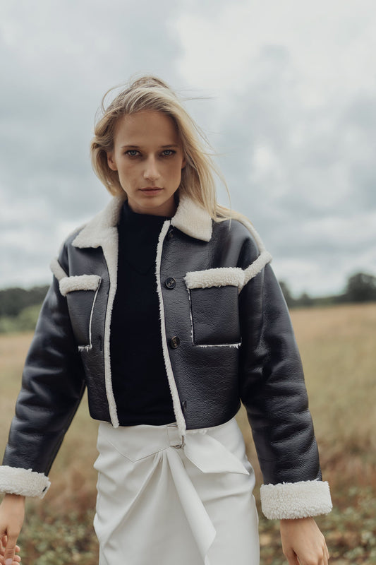 VEGAN LEATHER SHERPA JACKET
