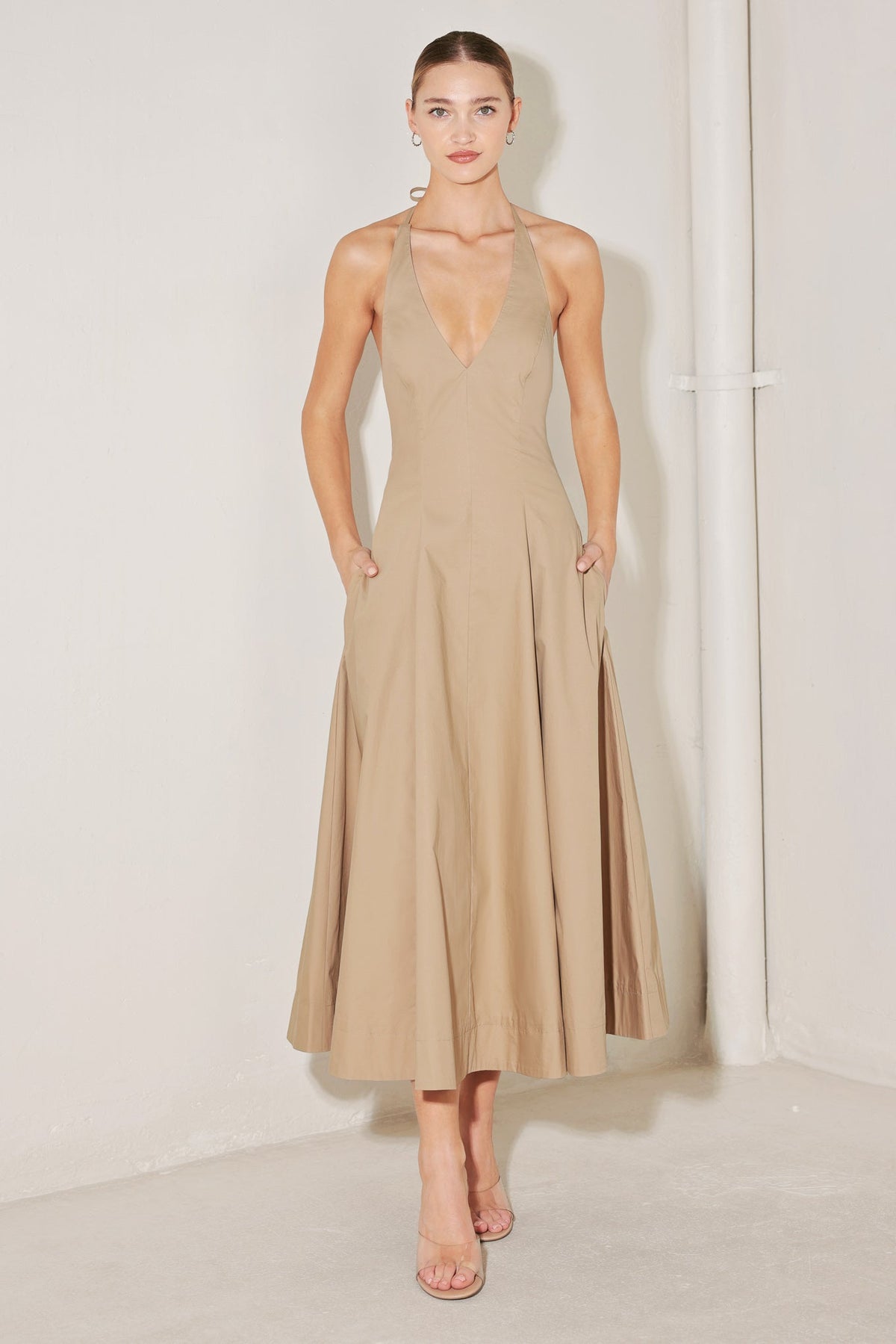 RESORT HALTER WOVEN MIDI DRESS
