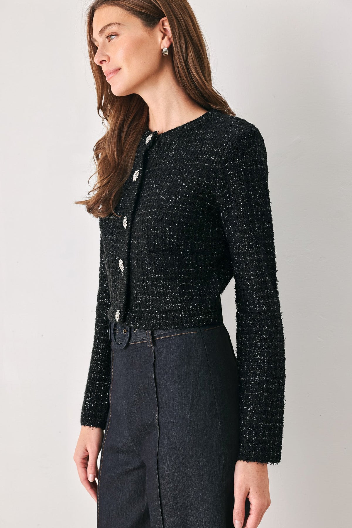 TWEED BLACK BUTTON-DOWN SWEATER CARDIGAN