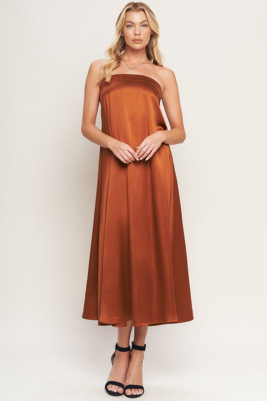 BRONZE ELEGANCE WOVEN MIDI DRESS