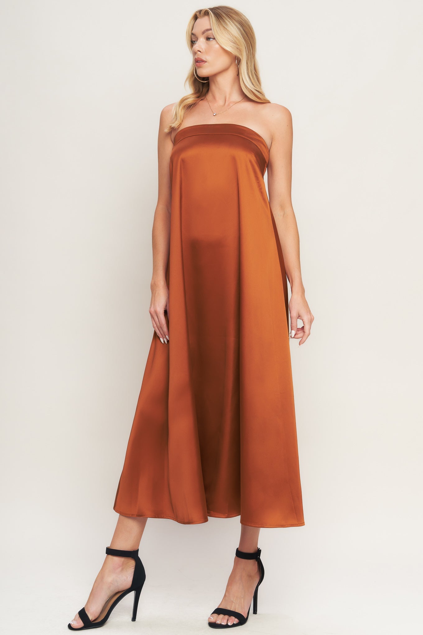 BRONZE ELEGANCE WOVEN MIDI DRESS
