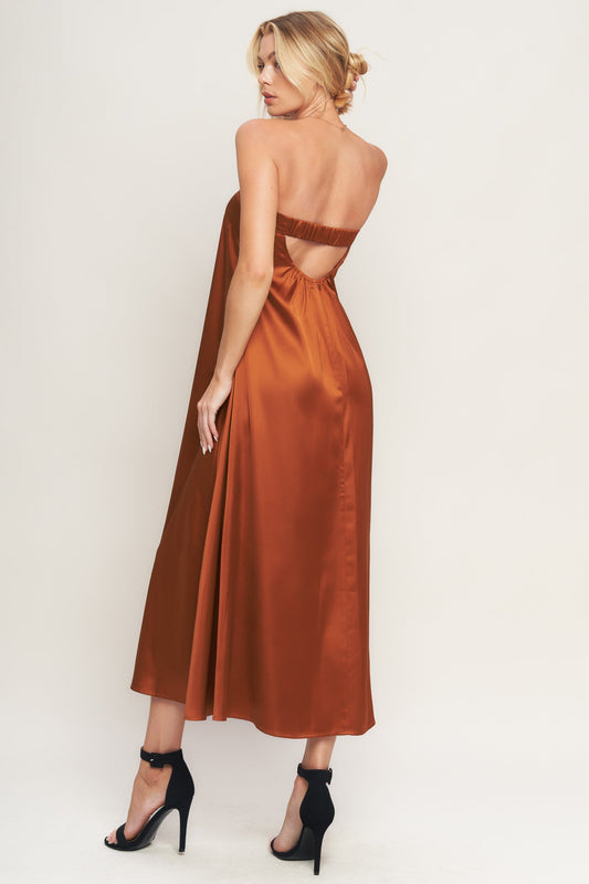 BRONZE ELEGANCE WOVEN MIDI DRESS