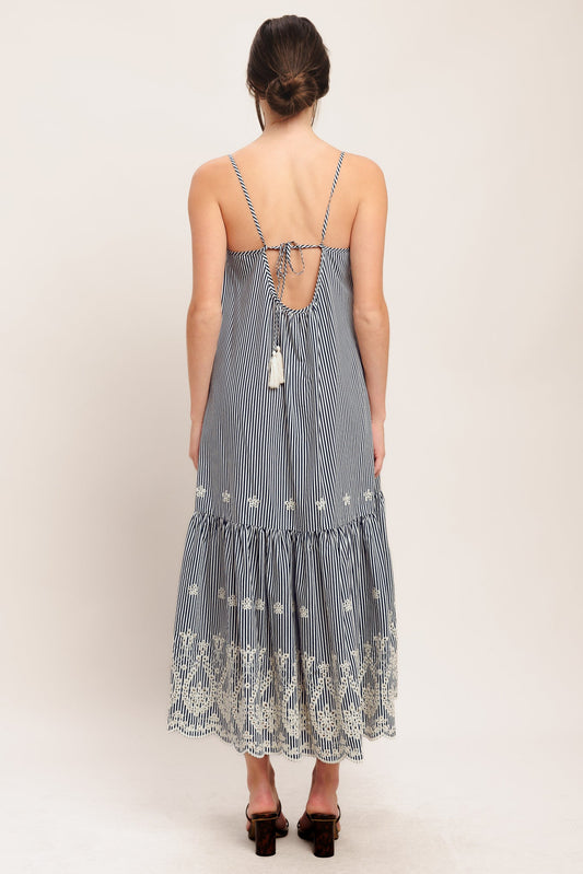 STRIPE COVE WOVEN MIDI DRESS - Back View