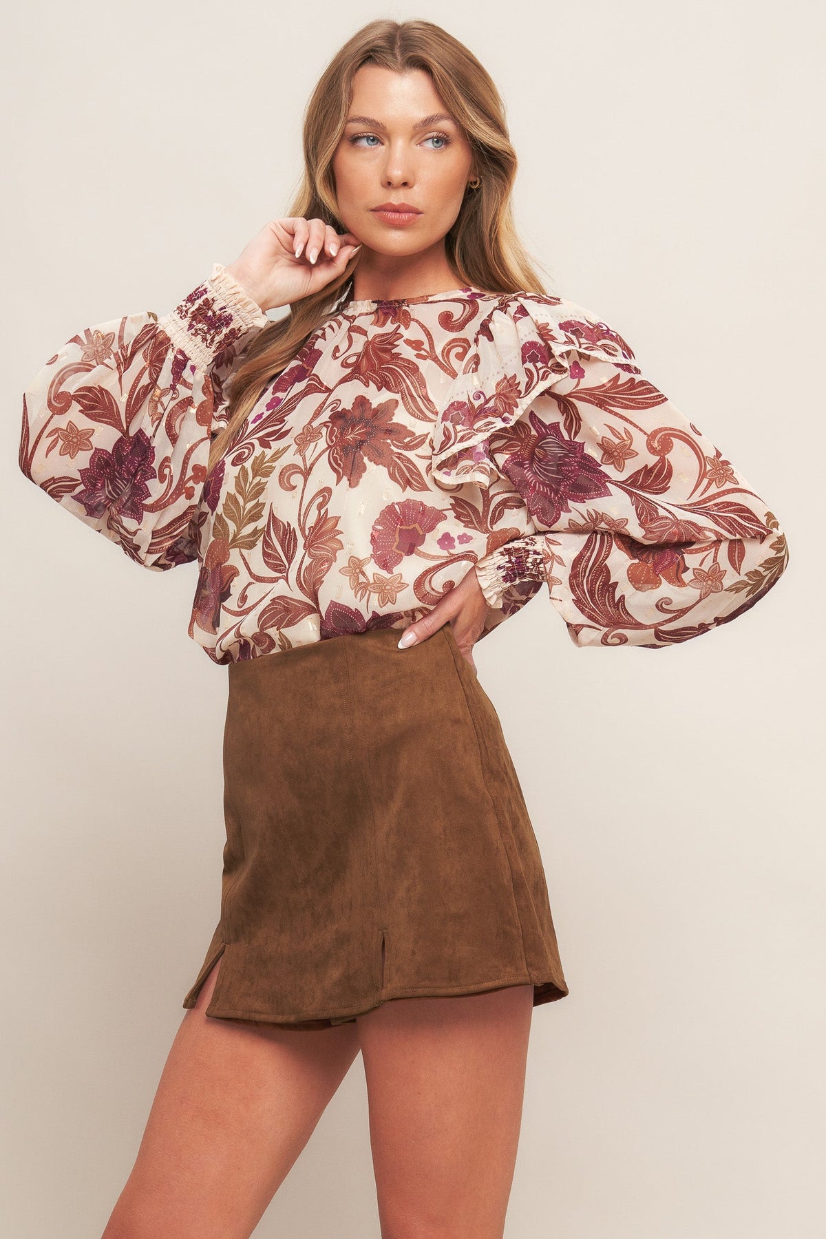 AUTUMN STARLET FAUX SUEDE SKORT - Front View