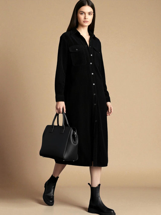 Corduroy Button-Down Midi Dress