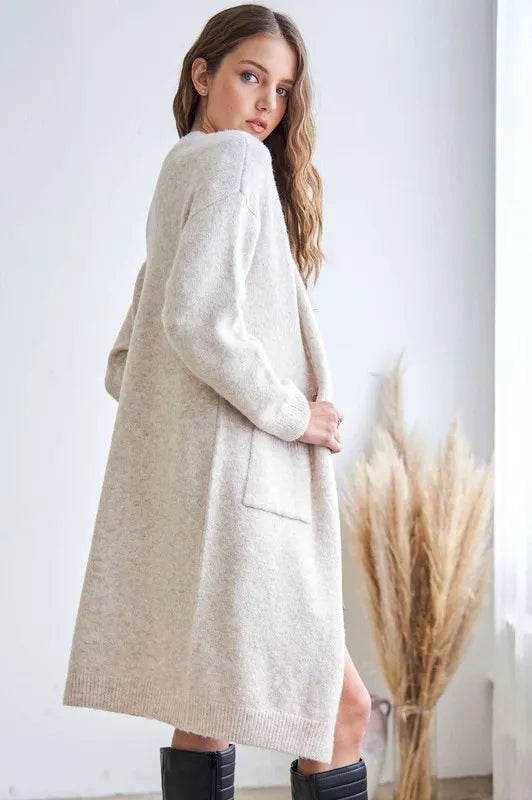 Marled Open Cardigan with Pockets