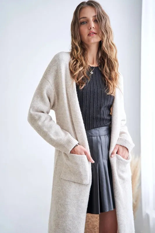 Marled Open Cardigan with Pockets