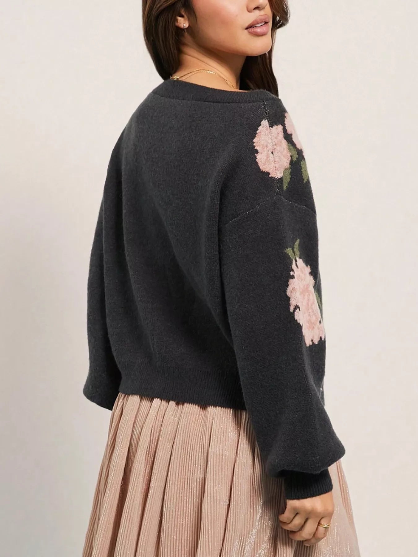 Floral Print Boat Neck Sweater