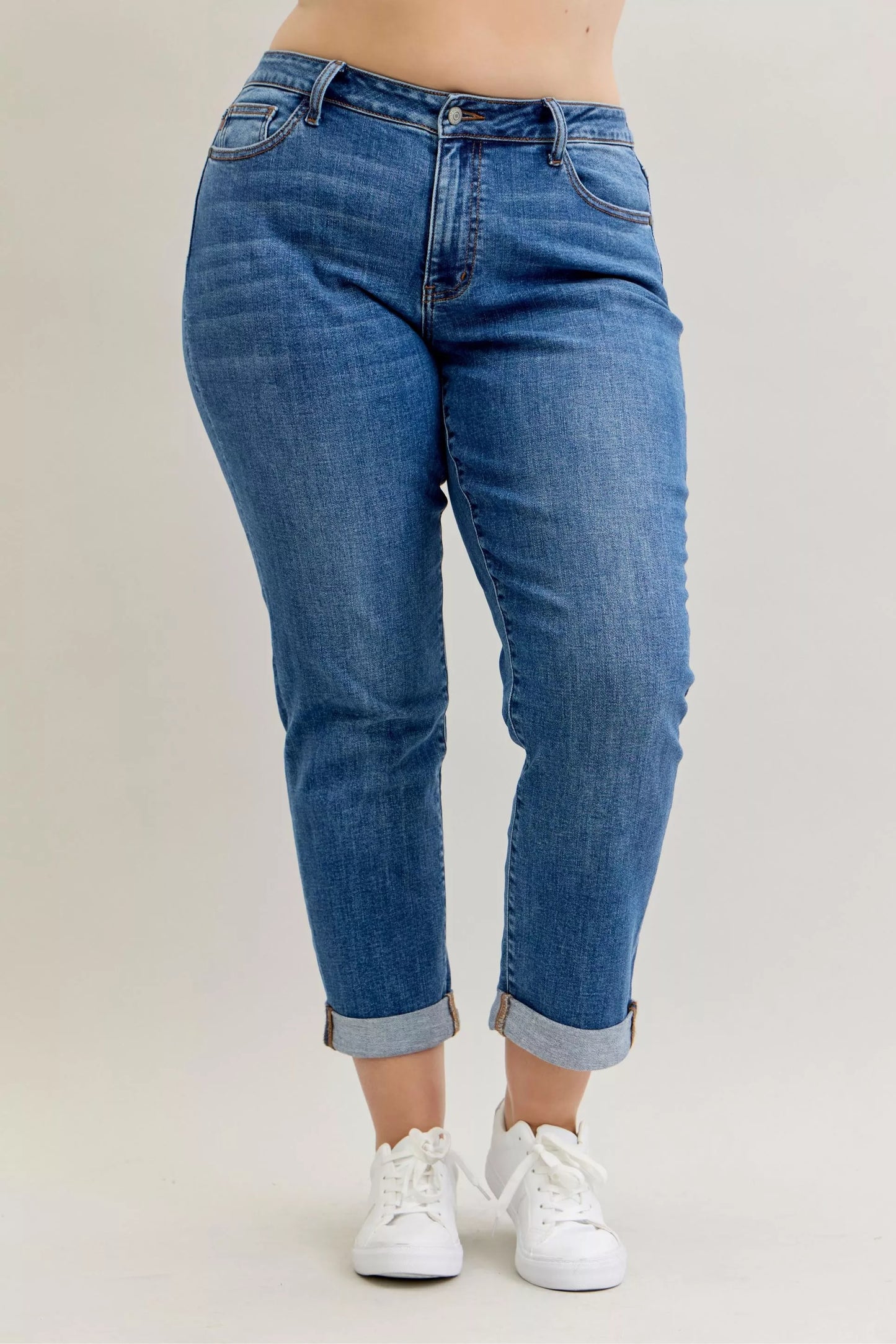 Mid-Rise Boyfriend Fit Cuffed Jeans