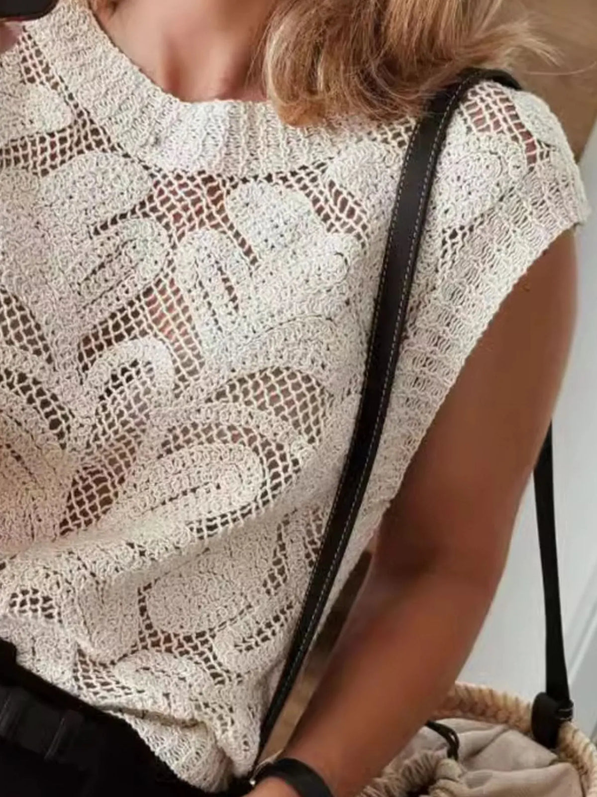 Women's Lace and Layered Sweater Vest - Side View