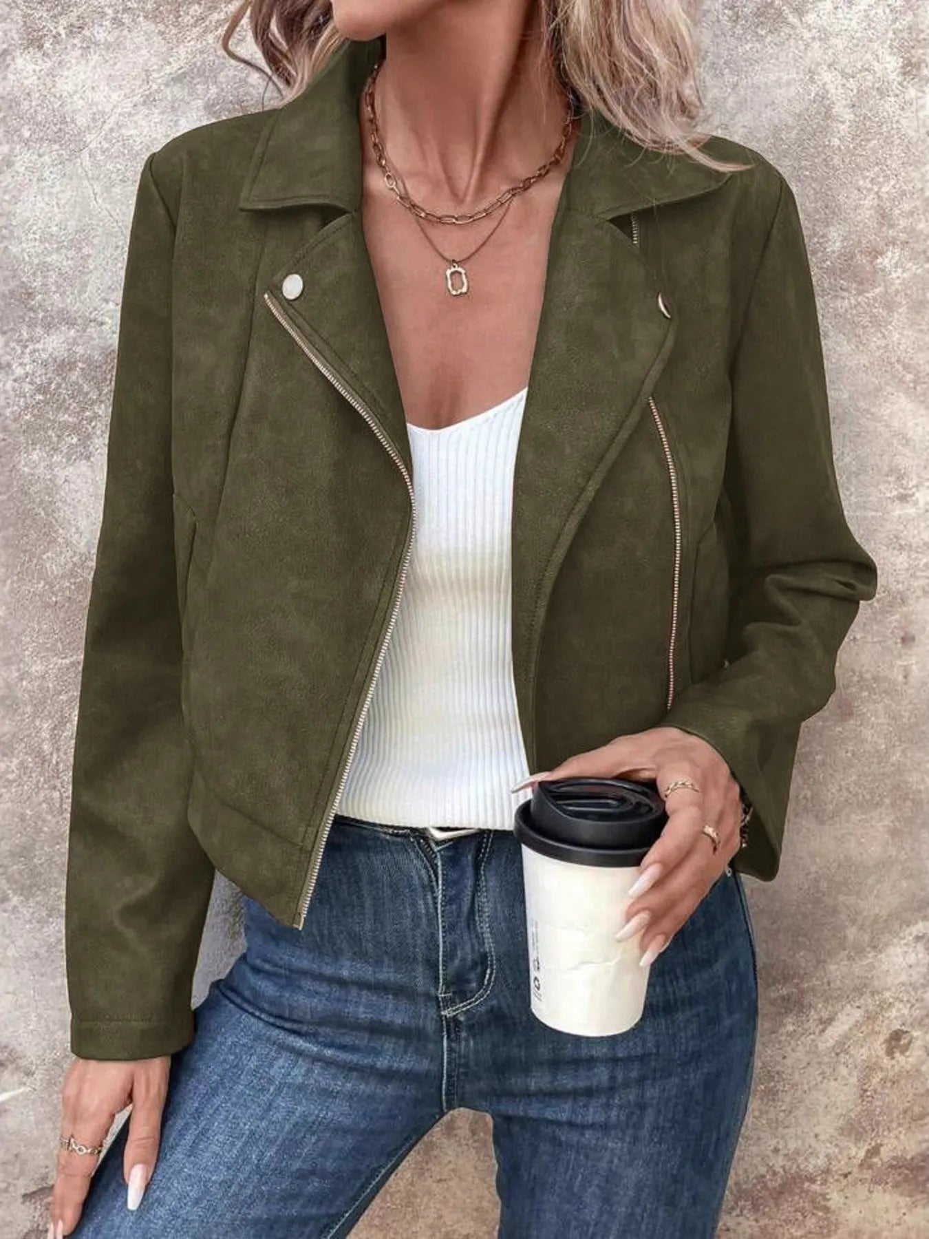 Microsuede Cropped Moto Jacket