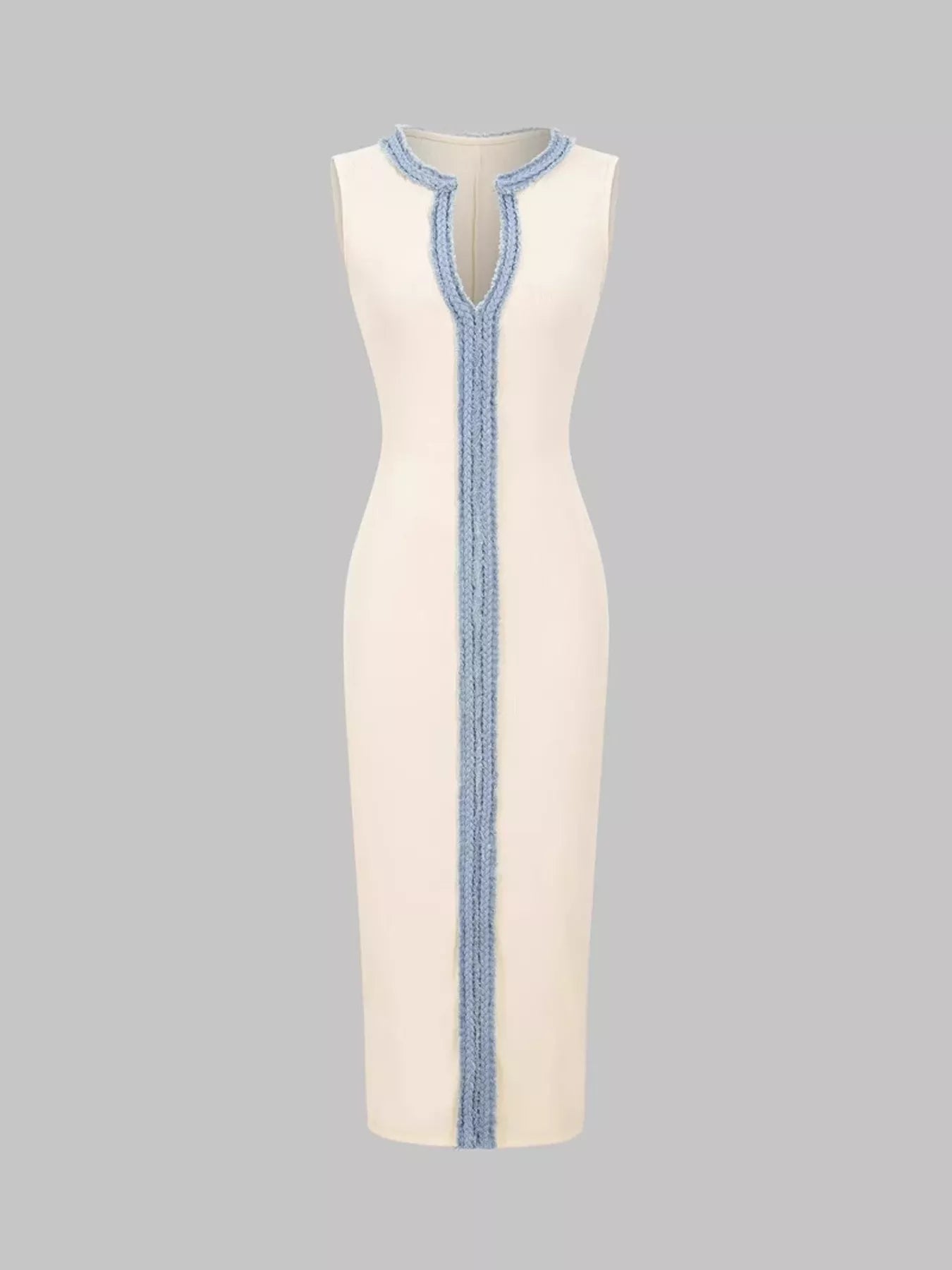 Contrast Notched Sleeveless Midi Dress