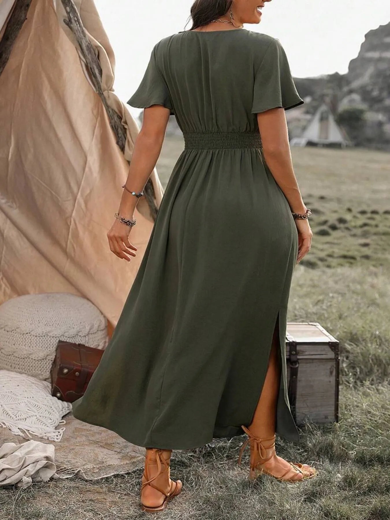 Surplice Short Sleeve Maxi Dress