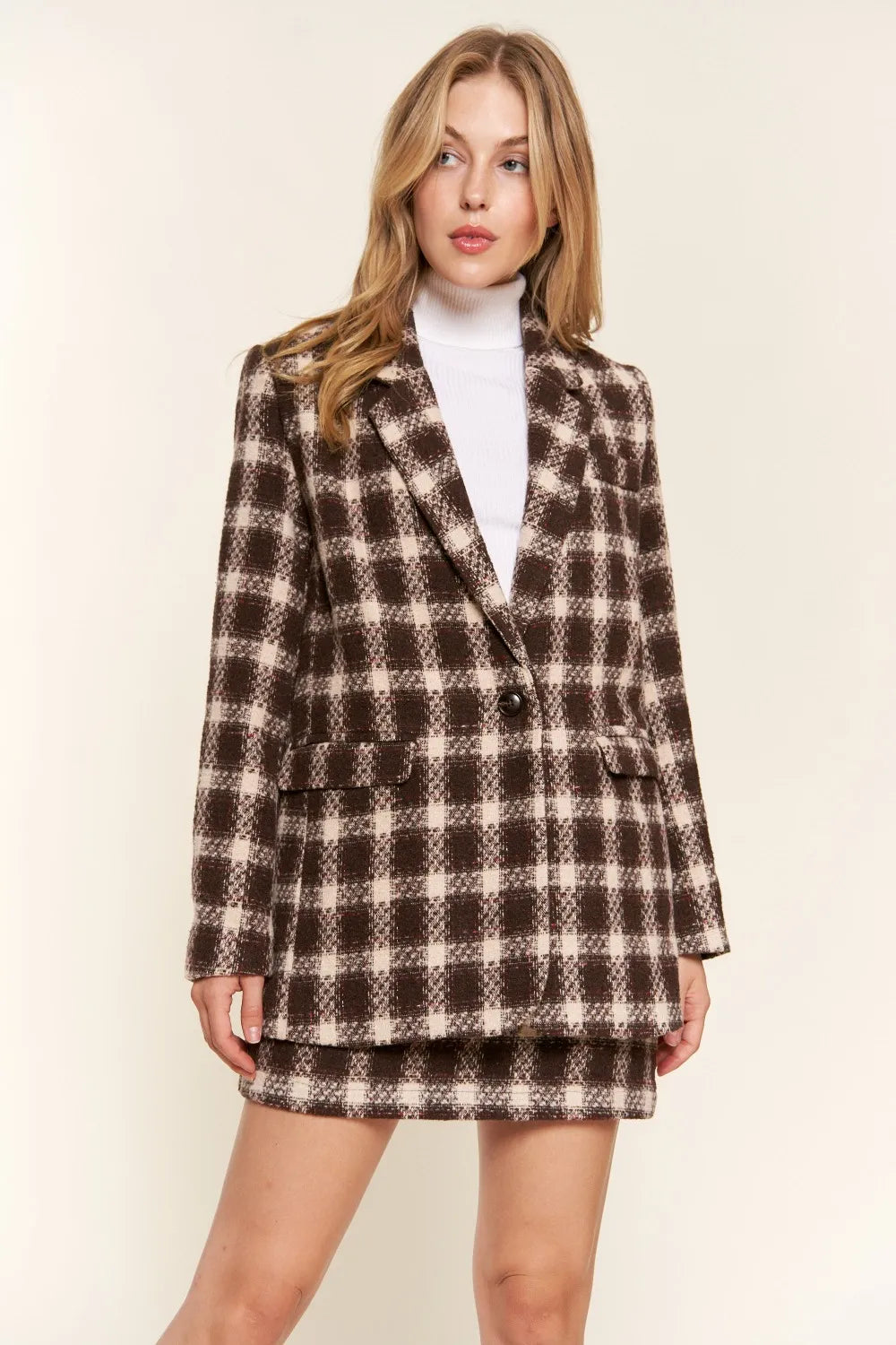 Plaid One-Button Blazer