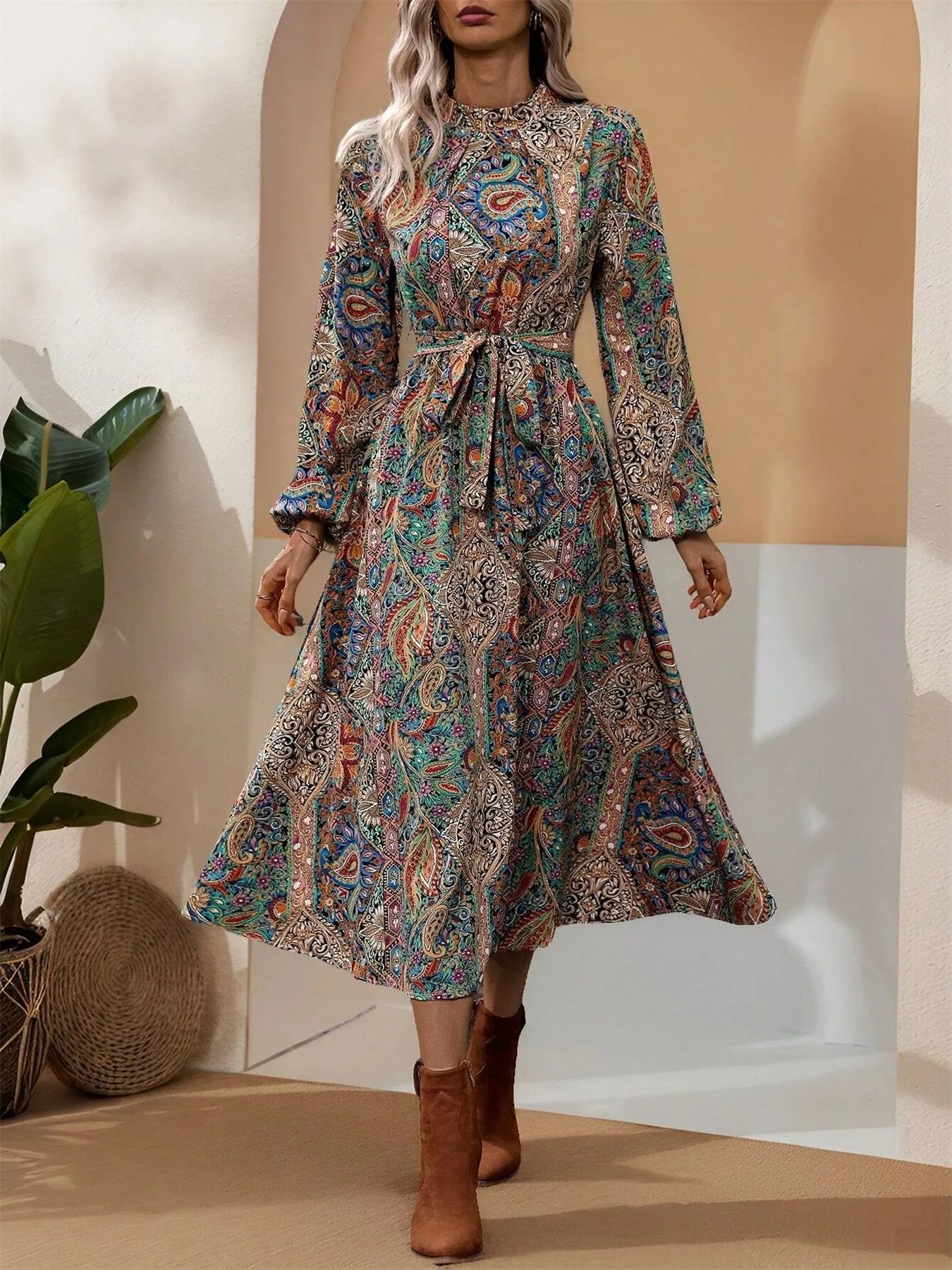 Paisley Print Midi Dress