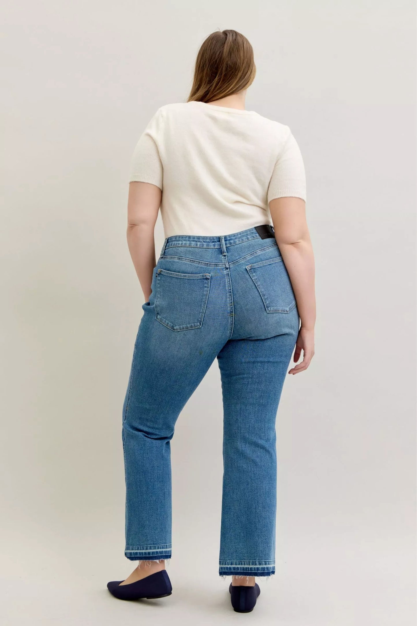 Mid-Rise Slim Bootcut Tummy Control Release Hem Jeans