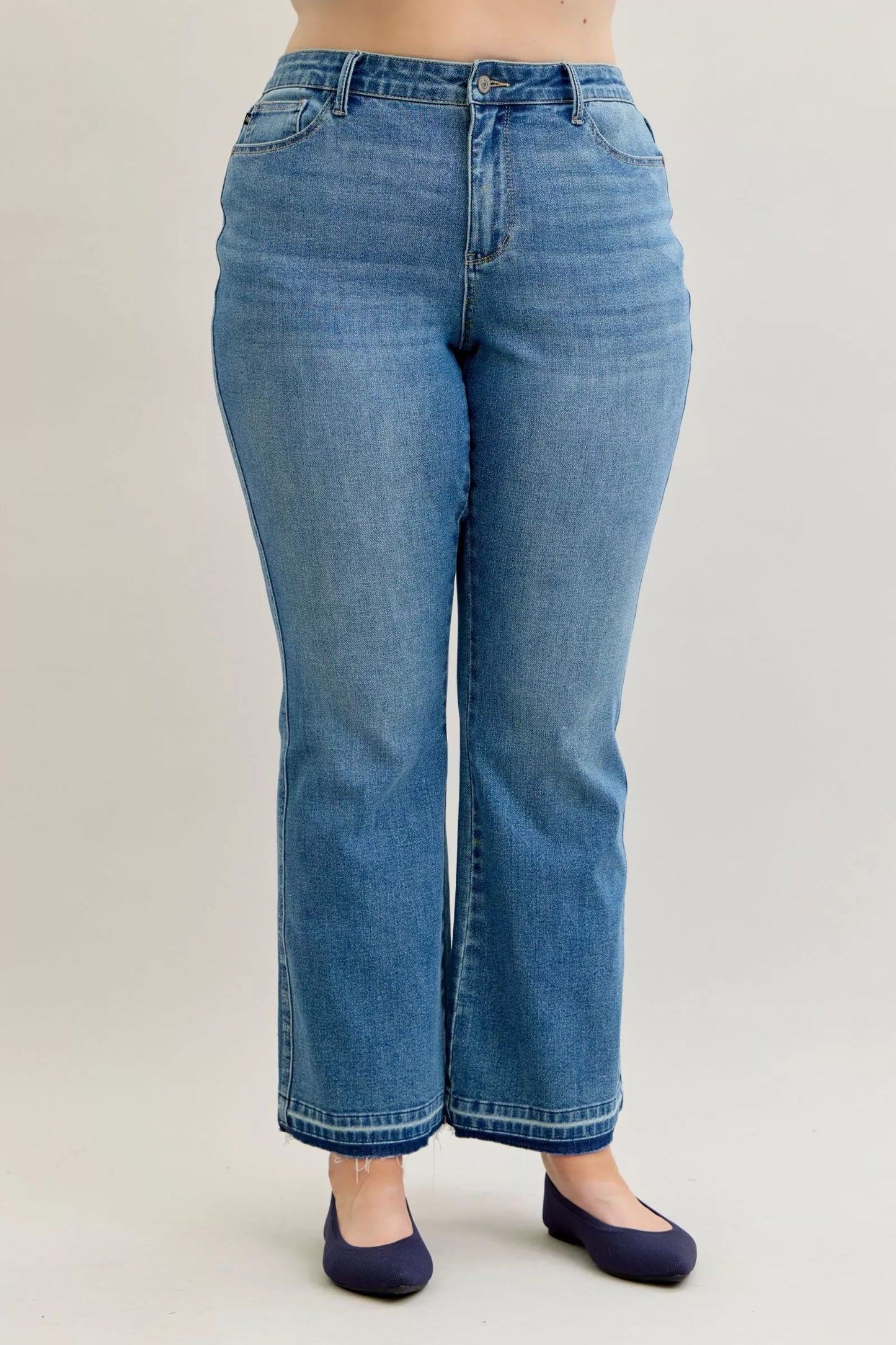 Mid-Rise Slim Bootcut Tummy Control Release Hem Jeans