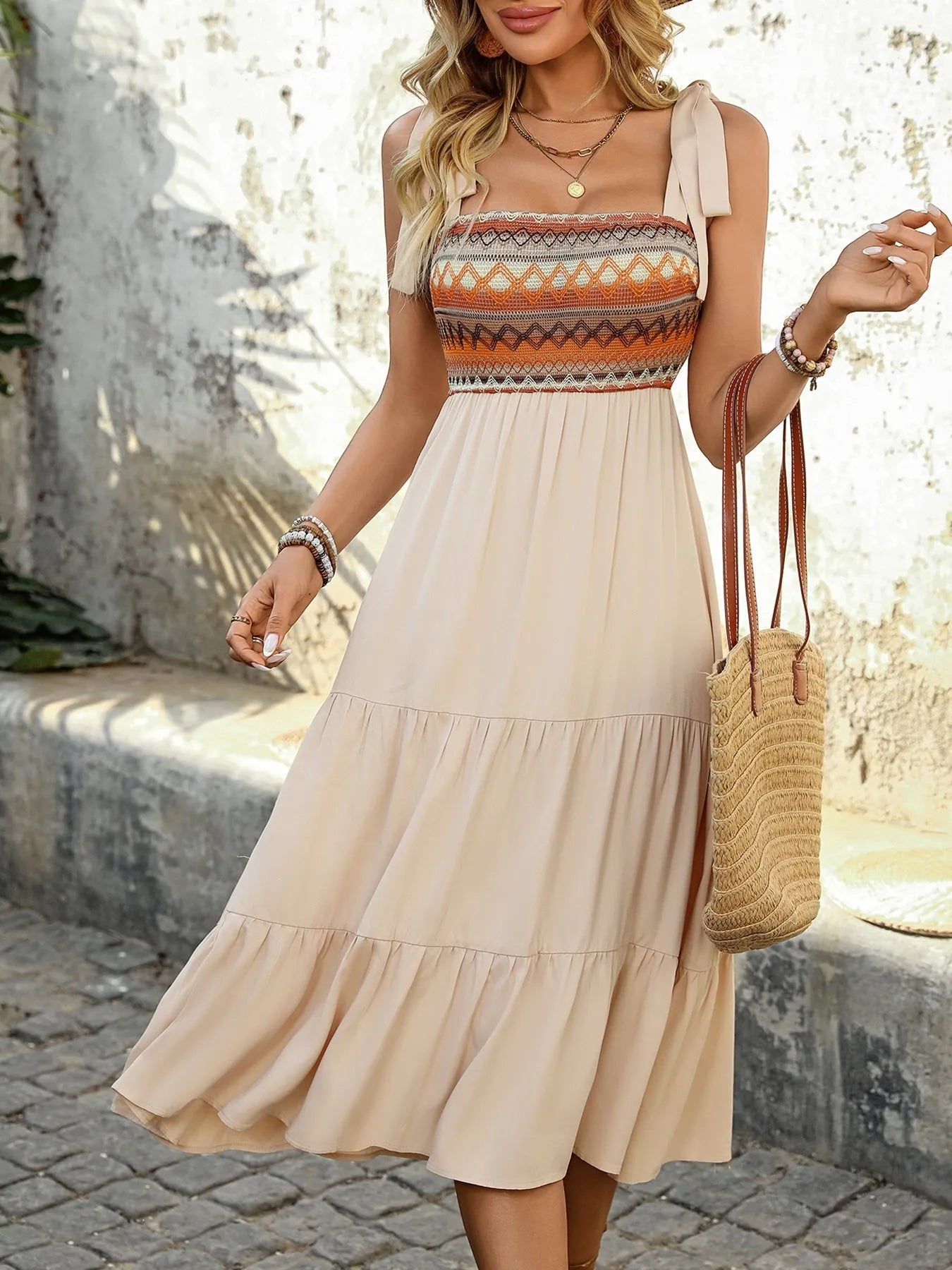 Tie Shoulder Midi Dress