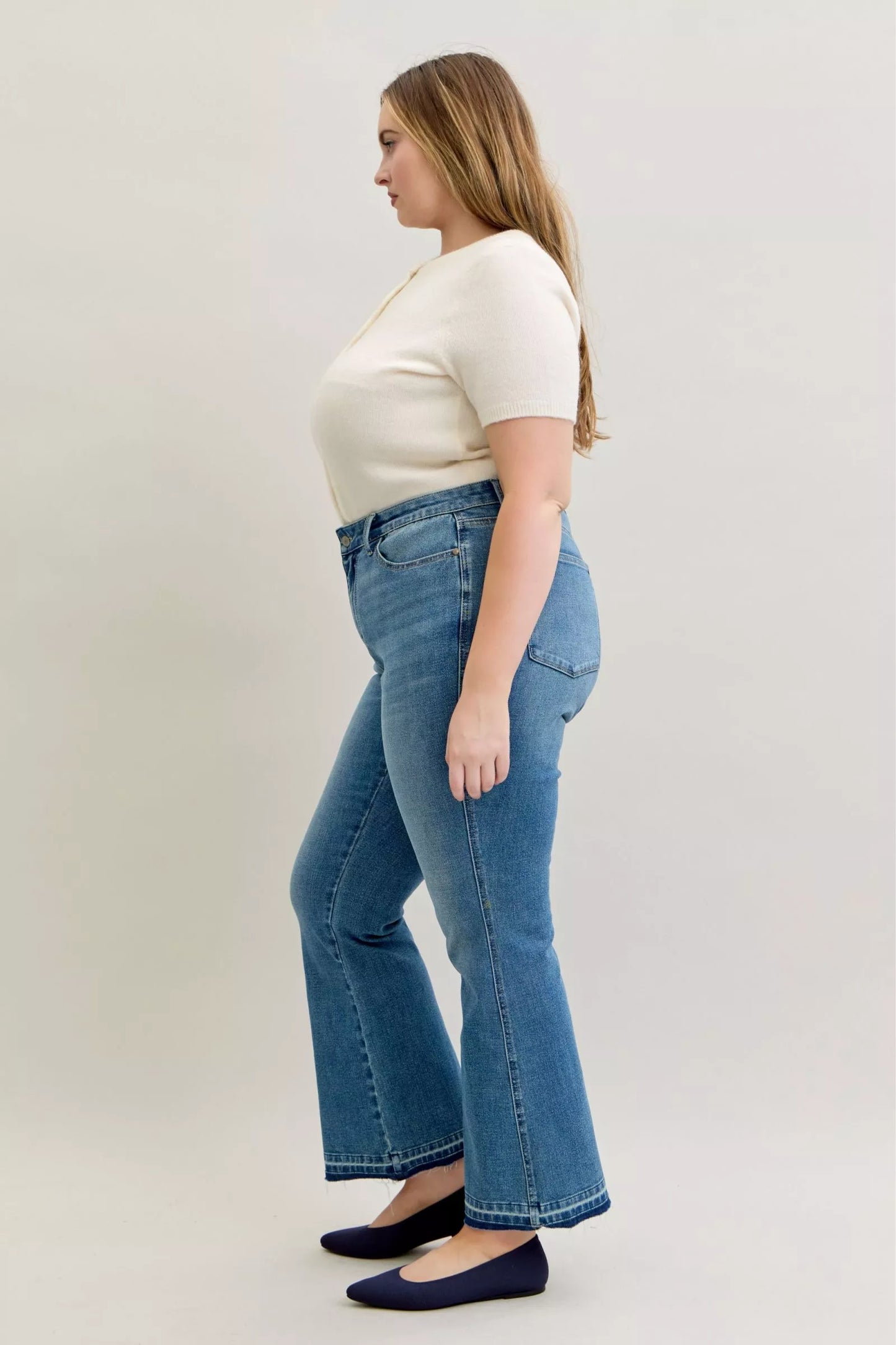 Mid-Rise Slim Bootcut Tummy Control Release Hem Jeans