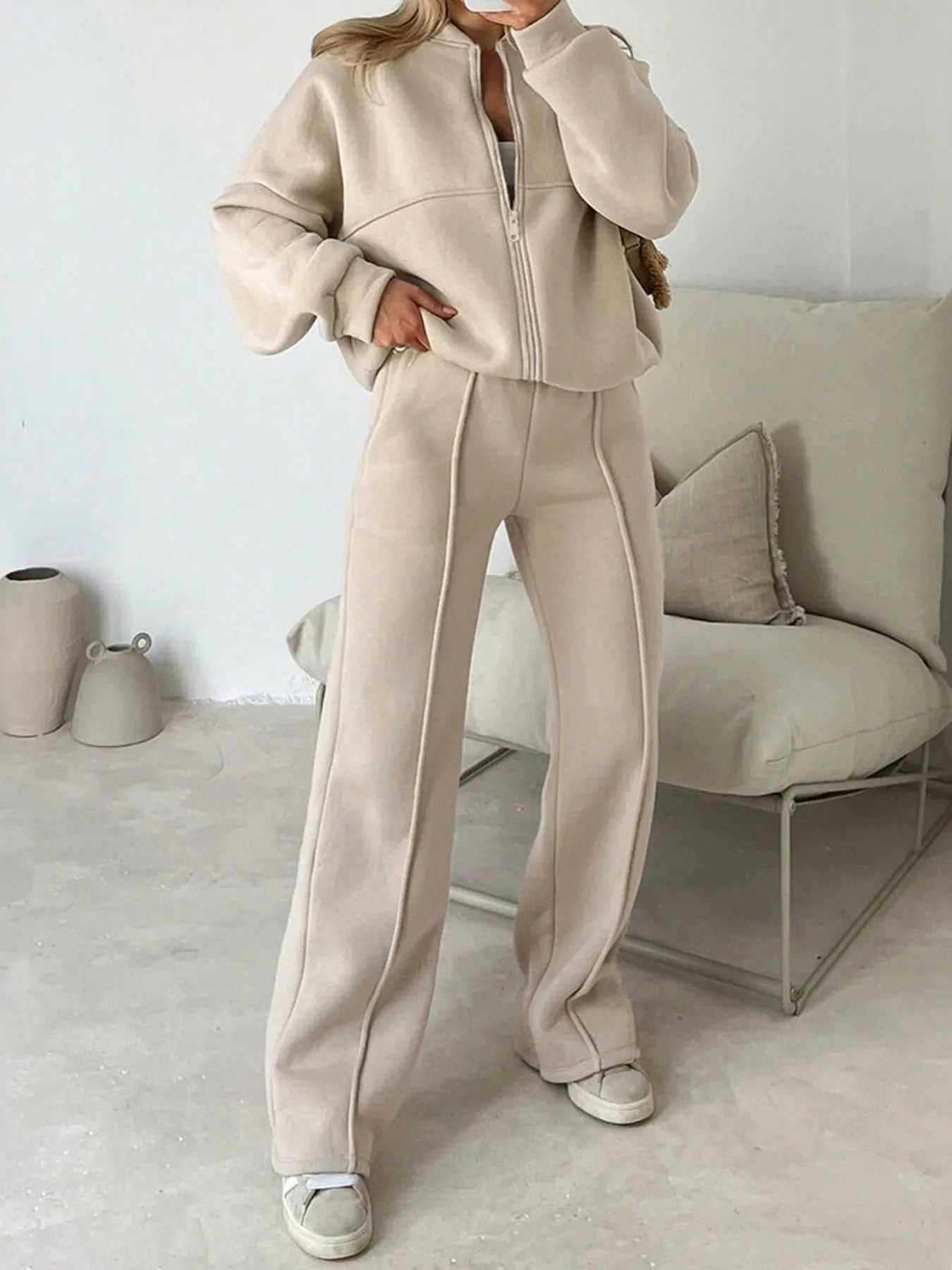 Athleisure Full Zip Jacket and Wide Leg Pant Set