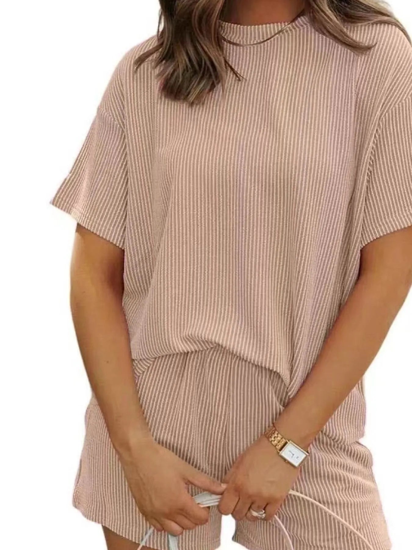 Ribbed Short Sleeve Lounge Set