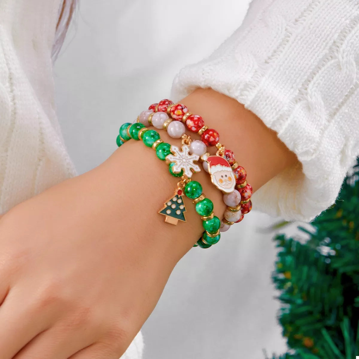 3-Piece Christmas Charm Beaded Bracelet